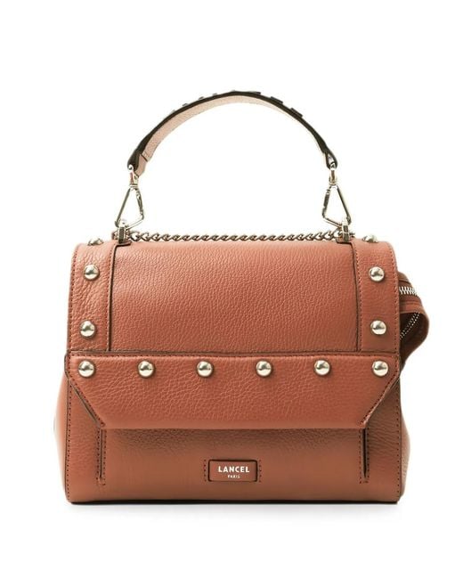 Lancel Brown Studded Grained-Leather Tote Bag