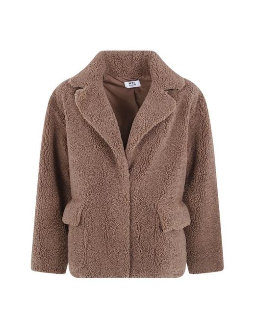 Betta Corradi Brown Teddy-Texture Notched-Lapels Coat