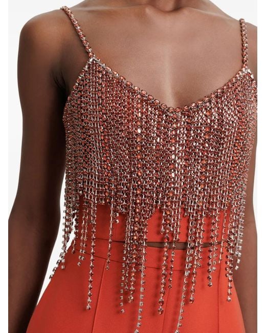 Gemy Maalouf White Beaded-Fringe Cropped Top