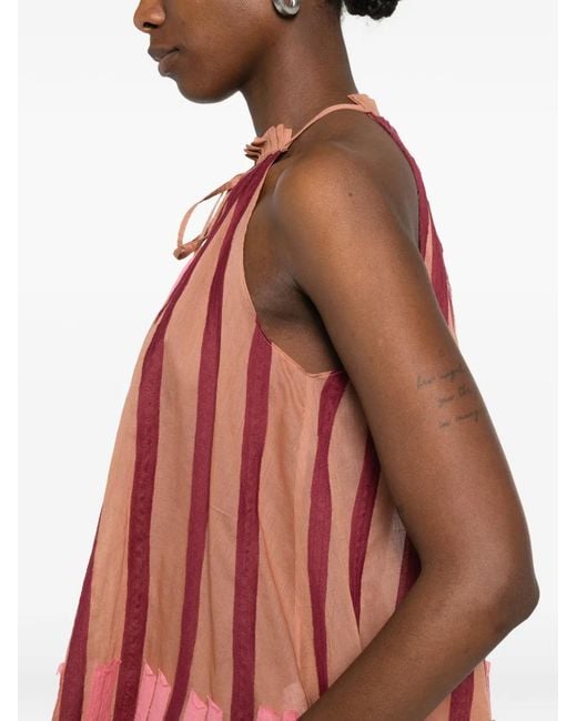 Niu Red Striped Tassel Blouse
