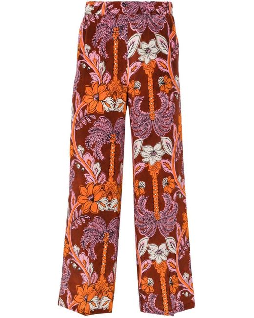 P.A.R.O.S.H. Red Floral-print Silk Palazzo Trousers