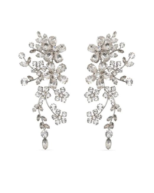 Jennifer Behr White Floral Crystal Asymmetric Earrings