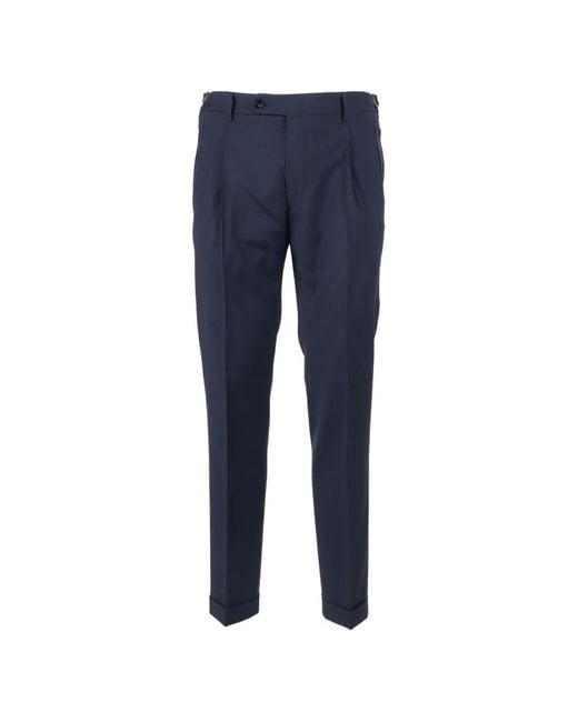Berwich Blue Pleated Wool Trousers for men