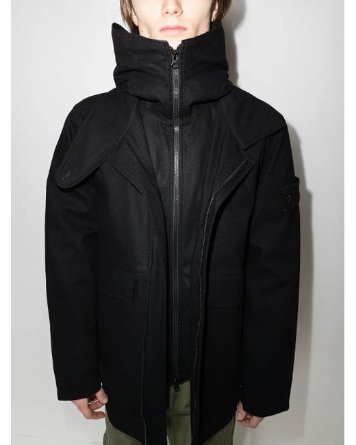 Stone Island Black Compass-patch Hooded Jacket for men