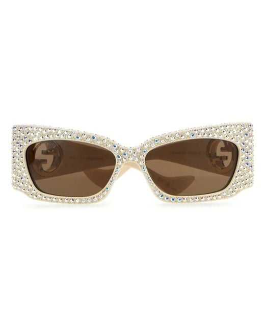 Gucci Natural Double G Rhinestone-Embellished Sunglasses