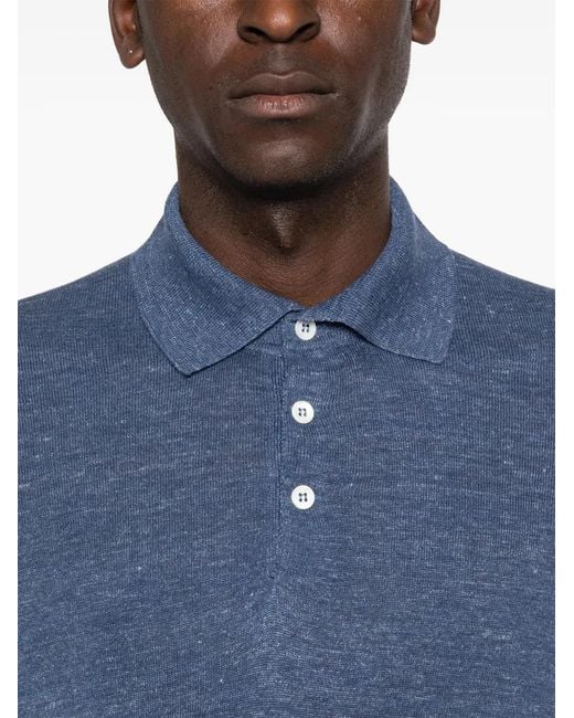 Brunello Cucinelli Blue Knit Polo for men