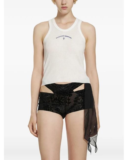 Daisy London White Embroidered Ribbed-Knit Tank Top