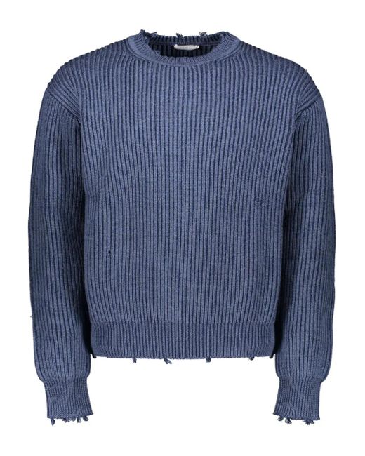 John Elliott Blue Ribbed Cropped Sweater for men