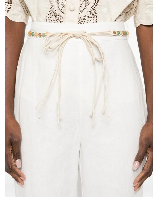 Zimmermann White Wanderlust Beaded Embroidered Trousers