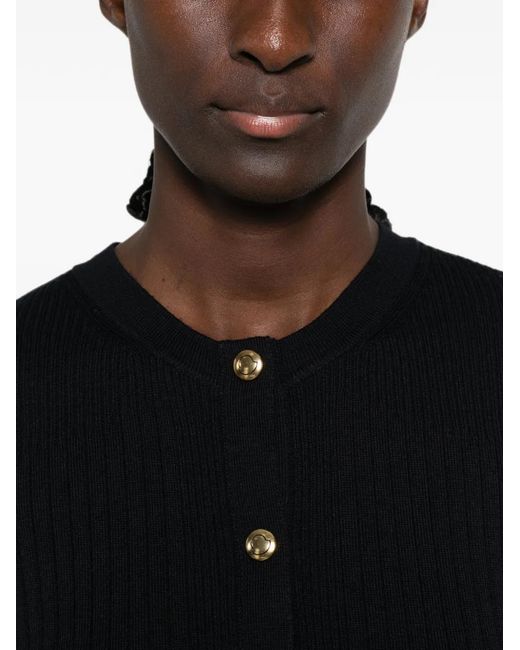 Moncler Black Ribbed-Knit Button-Up Cardigan