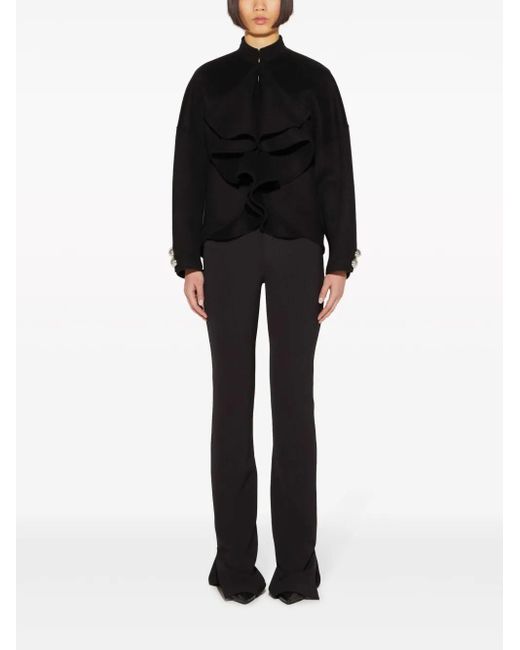 Emilio Pucci Black Ruffled-Placket Wool Jacket