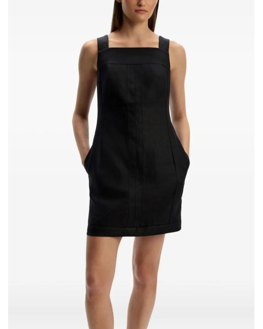 12 STOREEZ Black Square-Neck Linen Mini Dress