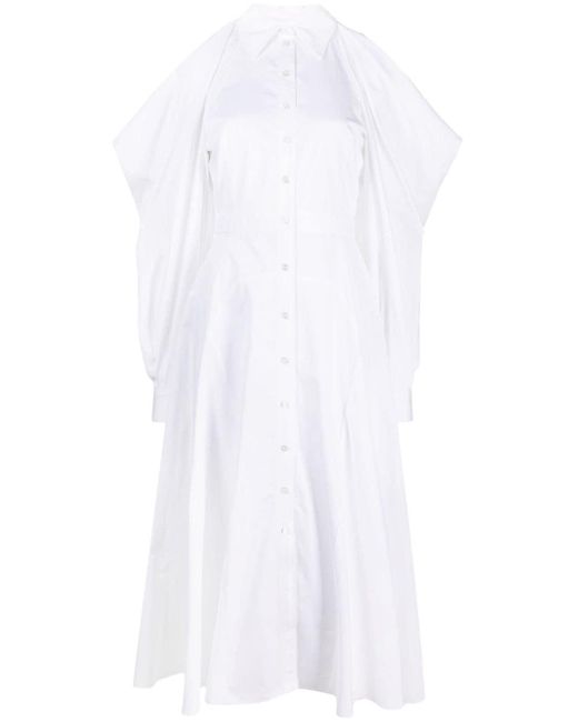 Alexander McQueen White Cold-shoulder Cotton Shirtdress