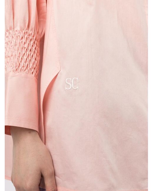 Shiatzy Chen Pink Cotton Embroidered Sleeve Shirt