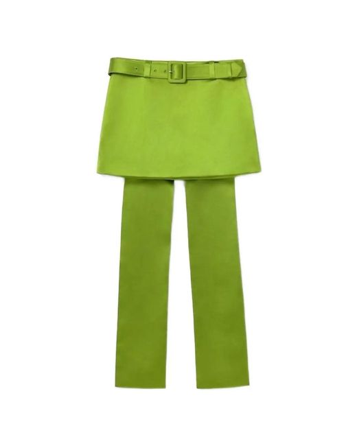 Self-Portrait Green Belted Skirt-Overlay Trousers