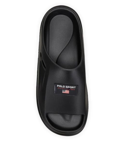 Sandali Slides Con Applicazione di Polo Ralph Lauren in Black da Uomo