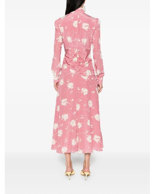 Vestido corto con rosas estampadas y detalle de cinturón Alessandra Rich de color Pink