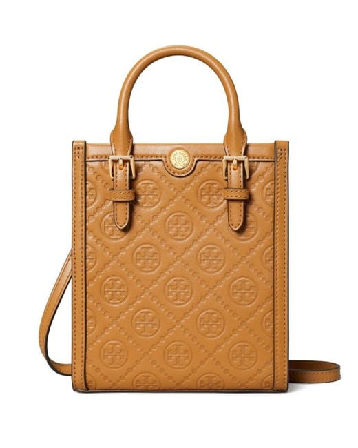Tory Burch Brown Mini T-Monogram Leather Tote Bag