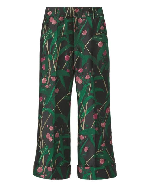 LaDoubleJ Green Hendrix Floral-Jacquard Trousers