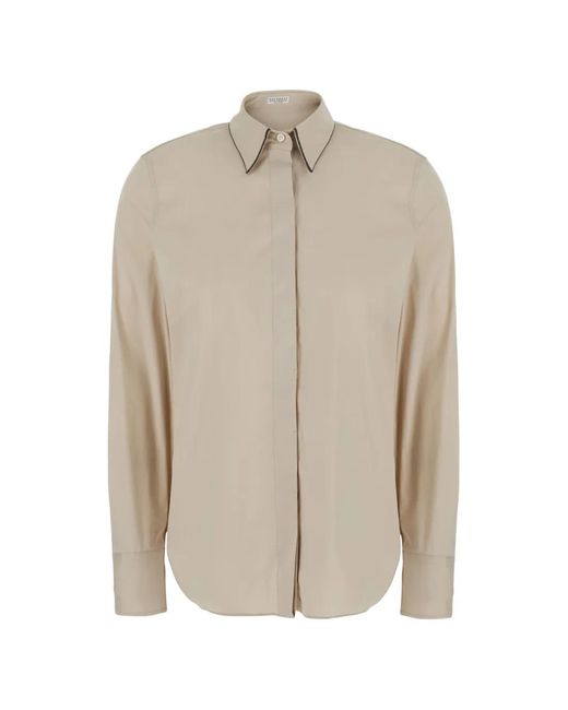Brunello Cucinelli Natural Monili-Trim Long-Sleeve Shirt