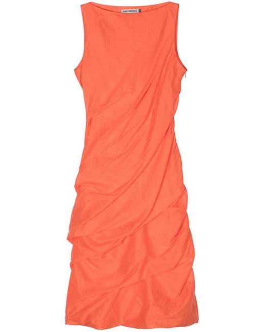 Issey Miyake Twining Pleated Midi Dress Orange
