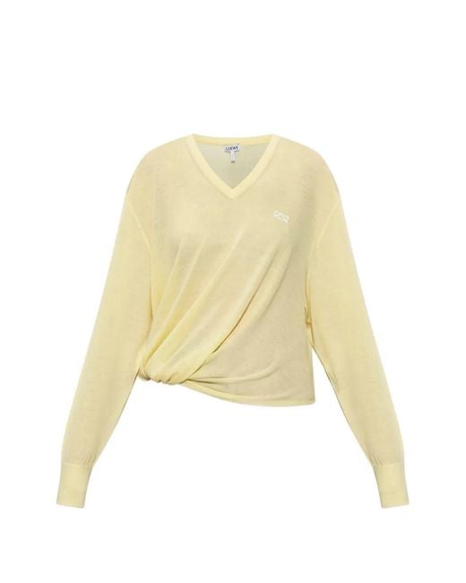 Loewe Yellow V-Neck Asymmetric-Silhouette Wool Sweater