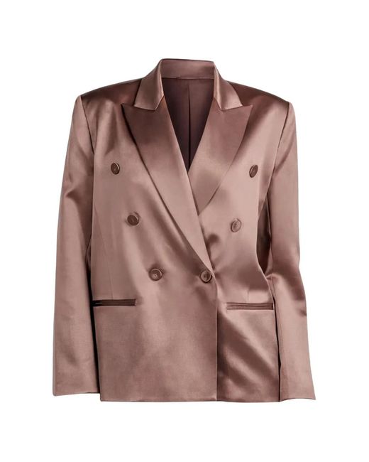 The Sei Brown Double-Breasted Satin Blazer