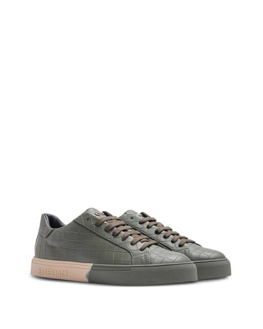 HIDE & JACK Gray Crocodile-Embossed Sneakers