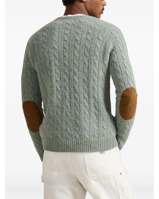 Polo Ralph Lauren Blue Cable-Knit Elbow-Patches Sweater for men