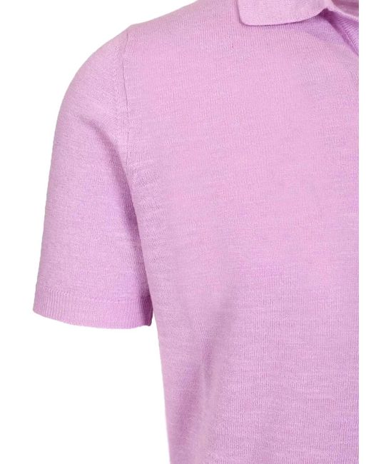 Al Duca D'aosta Pink Fine-Knit Short-Sleeve Polo Shirt for men