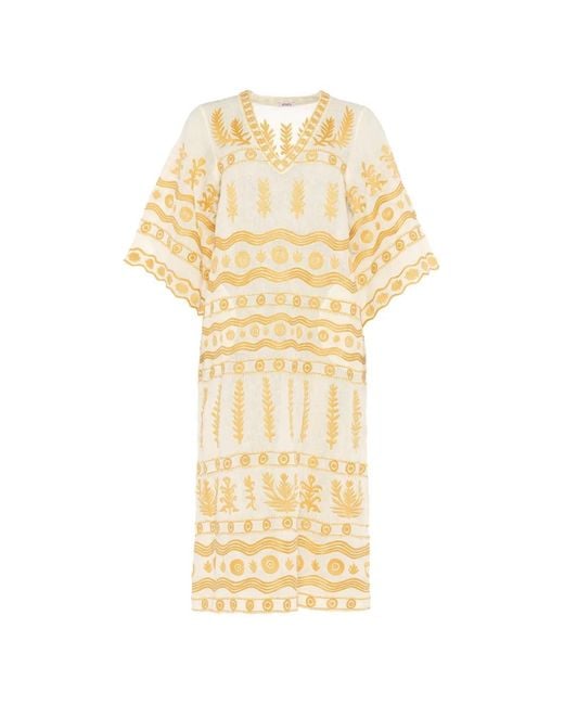 Eres Metallic Luxuriance Embroidered V-Neck Midi Dress