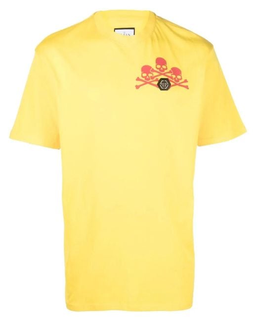 Philipp Plein Yellow Skull-Print Detail T-Shirt for men