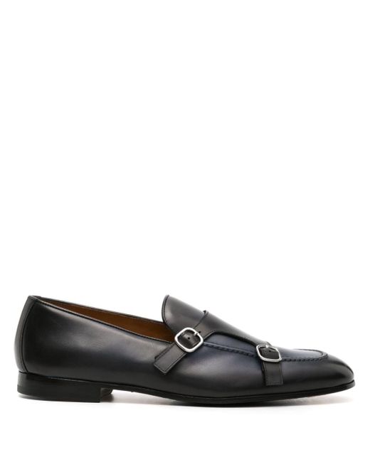Doucal's Black Burnished-finish Leather Monk Shoes for men