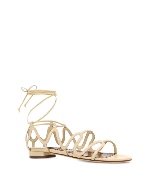 Manolo Blahnik Natural Fawda Leather Flat Sandals