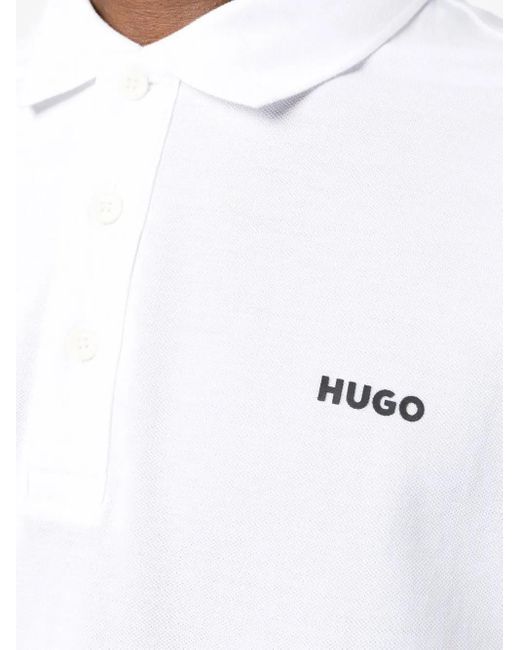 HUGO White Chest Logo-Print Polo Shirt for men
