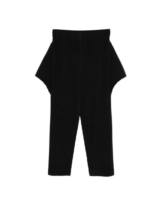 Homme Plissé Issey Miyake Black Pleated Cropped Trousers for men