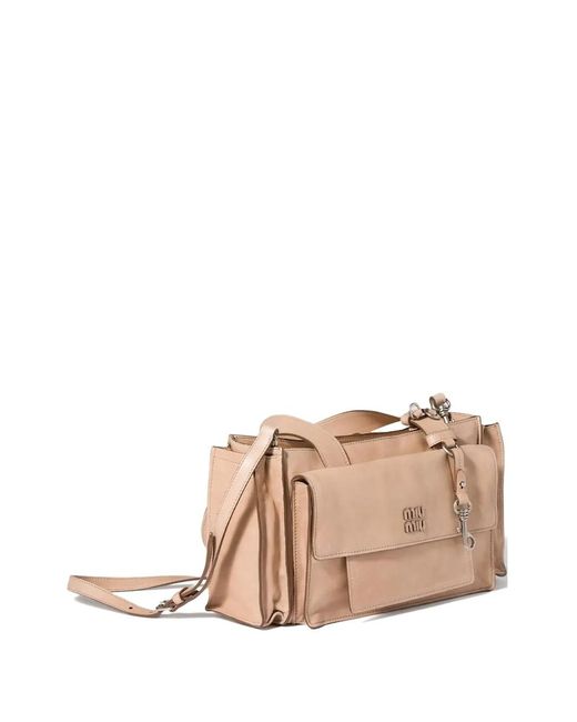 Miu Miu Natural Utilitaire Leather Shoulder Bag