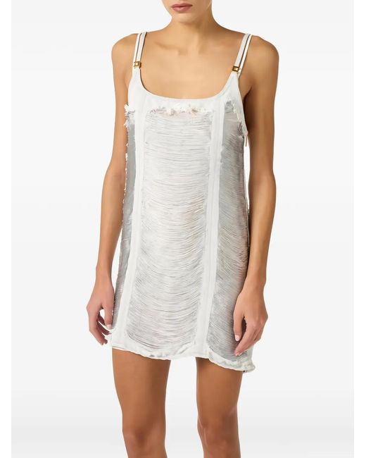Elisabetta Franchi Gray Denim Mini Dress With Fringes