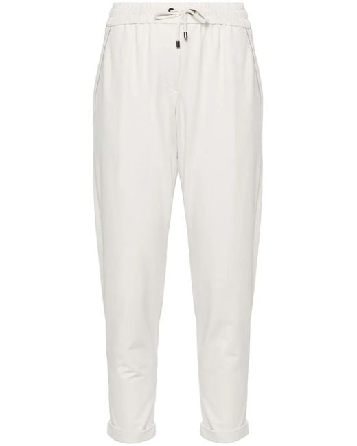 Brunello Cucinelli White Neutral Monilli Chain-embellished Trousers - Women's - Cotton/brass/elastane/acetatesilk