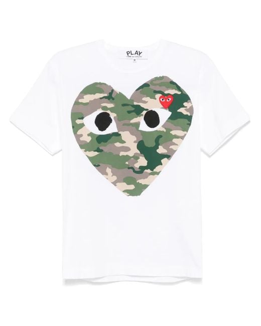 COMME DES GARÇONS PLAY Green Camouflage Heart-Print T-Shirt