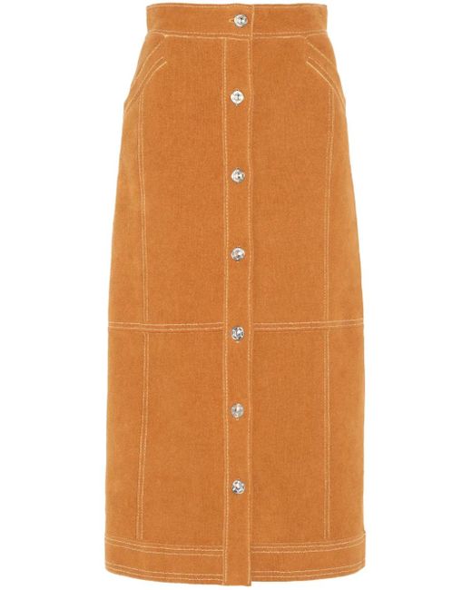 Barrie Orange High-Waisted Midi Skirt