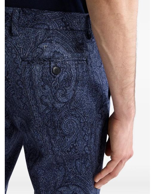 Etro Blue Cotton Jacquard Trousers for men