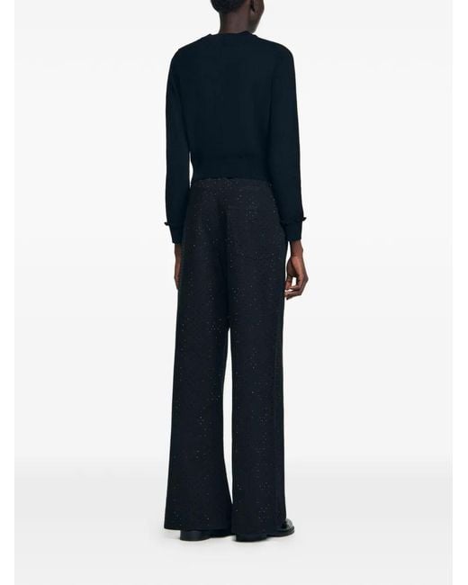 Sandro Black Ruffle-Trim Cardigan