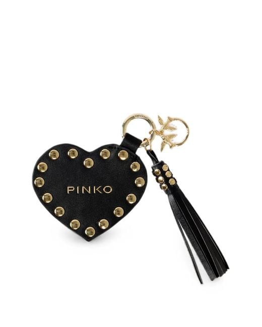 Pinko Black Studded Heart-Shape Keyring