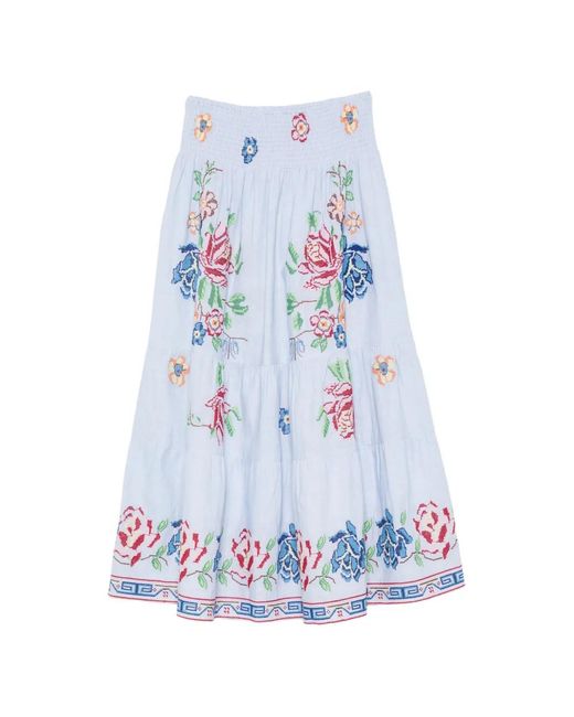 ORSINA White Floral-Embroidered Tiered Maxi Skirt
