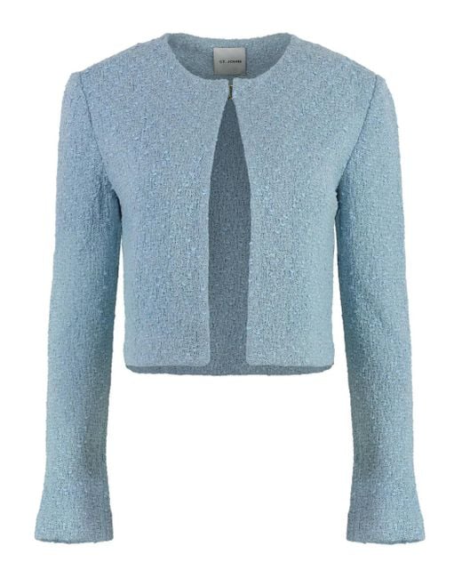 St. John Blue Textured Cropped Jacket