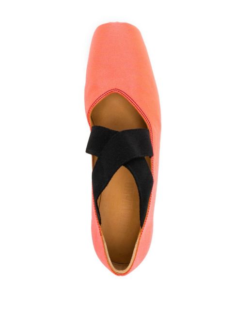 Square-toe leather ballerina shoes Uma Wang en coloris Red