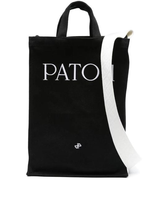 Patou Black Logo-Embroidered Tote Bag