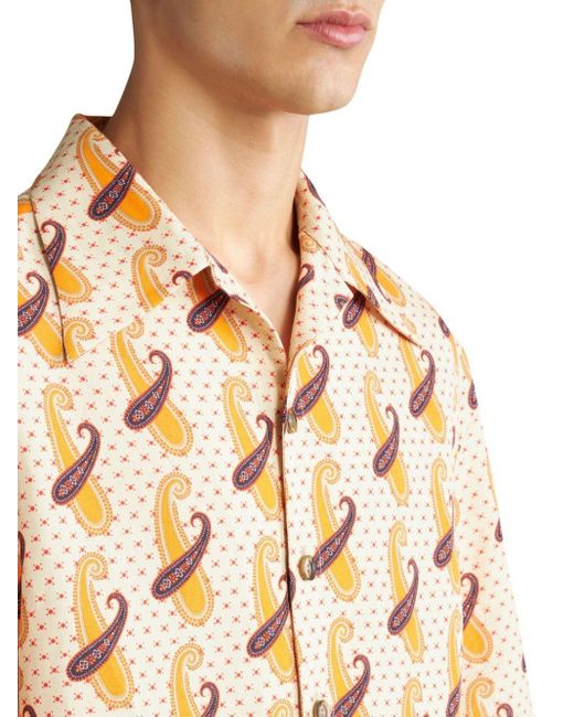 Etro Natural Paisley-print Cuban-collar Shirt for men