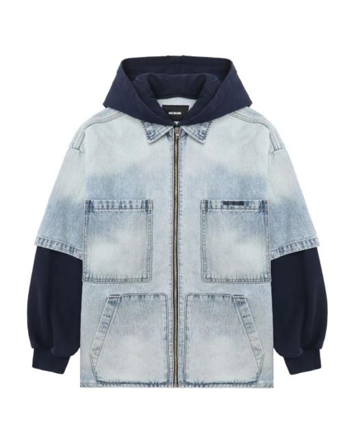 we11done Blue Zip-Up Hooded Denim Jacket for men